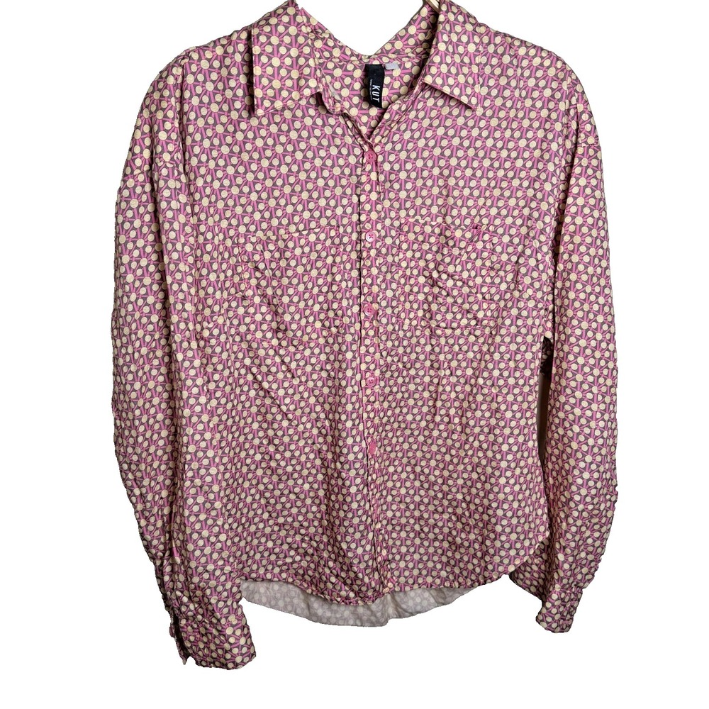 KUT from the Kloth Shirt Womens Medium Pink Yelllow Button Blouse Boho